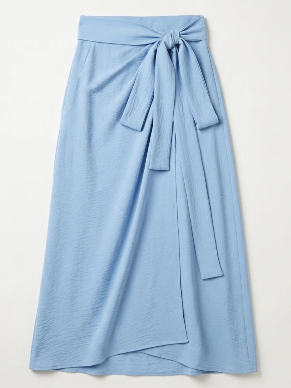 High-Waist Sky Blue Tie-Front Midi Skirt